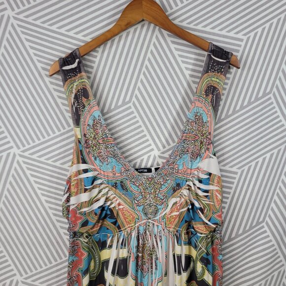 Vintage Y2K Tank Dress XL Stretch Studded Collar Romantic Maxi Long Geometric - Picture 3 of 8